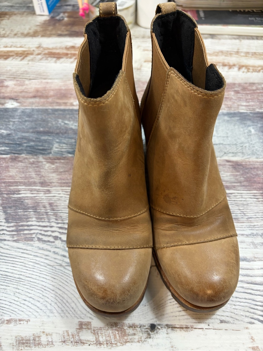 Sorel Lea Wedge Ankle Boots Waterproof Leather Elk Curry NL2334-286 Womens 7
